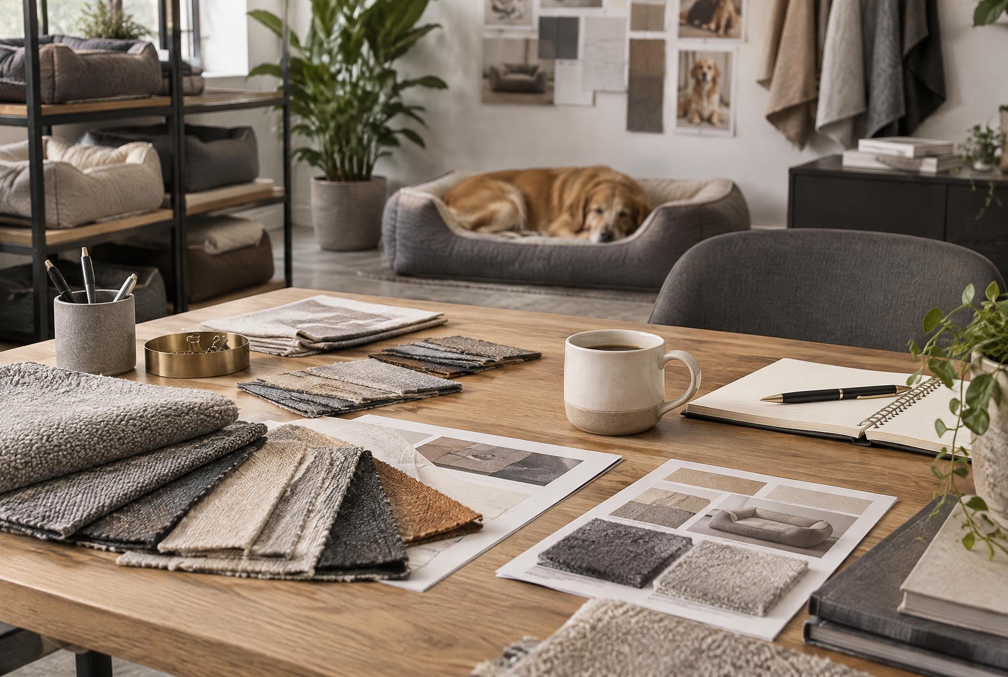 Sourcing office table with fabric samples