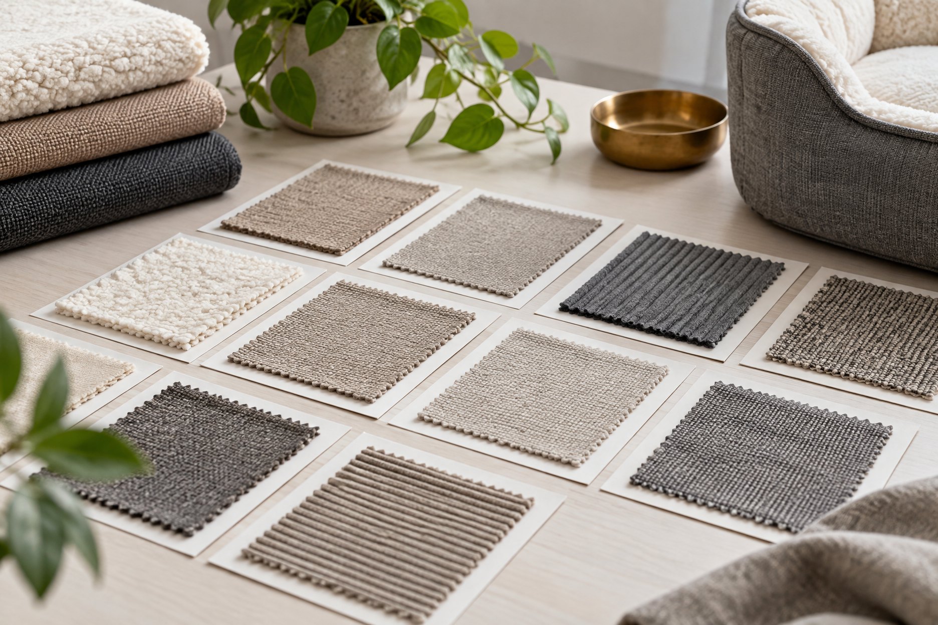 Fabric swatch cards on a light table